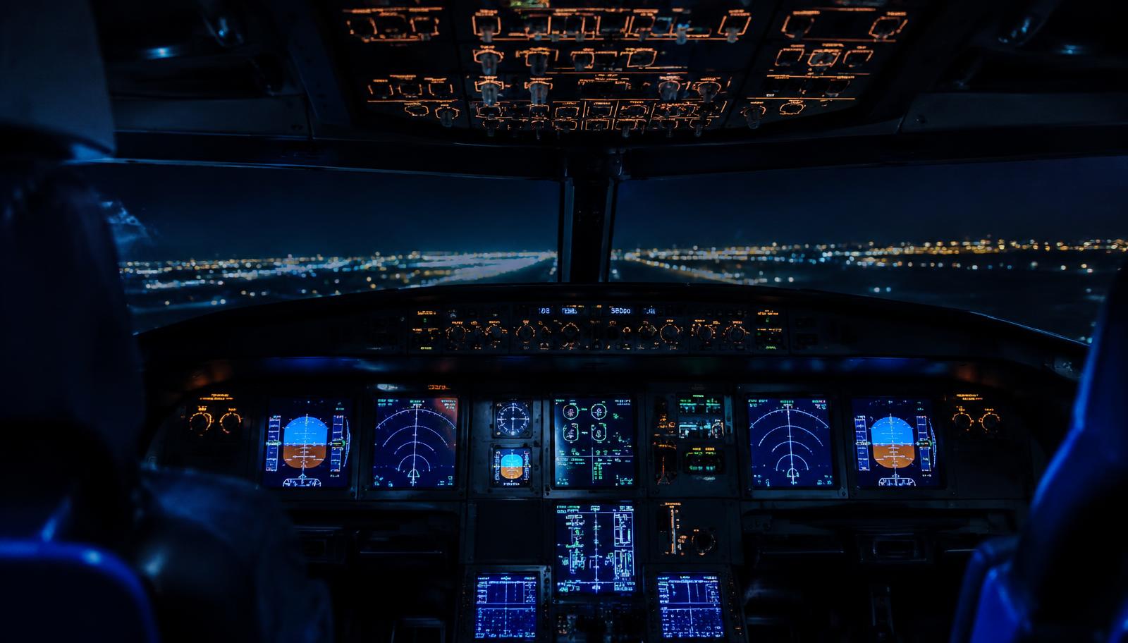 Cabina del Airbus A320 de noche